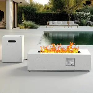 43Inch Propane Fire Pit, 50000 BTU Outdoor Gas Fire Pit Table with CSA Certification, Glass Rocks, Rectangular Heater for Patio, Backyard, Deck, Balcony, with Waterproof Cover & Adjustable Legs 43Inch Propane Fire Pit, 50000 BTU Outdoor Gas Fire Pit Table with CSA Certification, Glass Rocks, Rectangular Heater for Patio, Backyard, Deck, Balcony, with Waterproof Cover & Adjustable Legs
