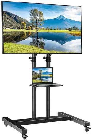 Modern Rolling TV Stand with Metal Shelf for 32-82 Inch TVs,Height Adjustable Mobile TV Cart with Swivel Tilt, Max 600x400mm, Holds up to 110 lbs Modern Rolling TV Stand with Metal Shelf for 32-82 Inch TVs,Height Adjustable Mobile TV Cart with Swivel Tilt, Max 600x400mm, Holds up to 110 lbs