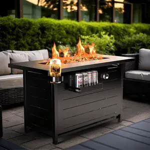 43" Propane Fire Pits for Outside 60,000 BTU Gas Fire Pit Table for Outside with Lid, Glass Beads, Cup Holders, Hanging Shelf & Nylon Cover, Rectangle 43" Propane Fire Pits for Outside 60,000 BTU Gas Fire Pit Table for Outside with Lid, Glass Beads, Cup Holders, Hanging Shelf & Nylon Cover, Rectangle
