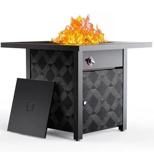 28" Propane Fire Pit, 50,000 BTU Square Gas Fire Pit Table for Patio Garden Party with Lava Rocks, Removable Lid, CSA-Certified 28" Propane Fire Pit, 50,000 BTU Square Gas Fire Pit Table for Patio Garden Party with Lava Rocks, Removable Lid, CSA-Certified