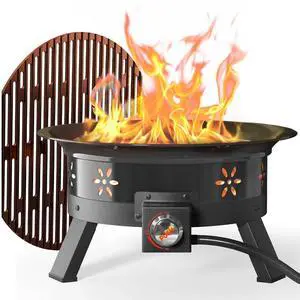 24 inch Portable Fire Pits with Grill for Outside 58000 BTU Gas Fire Bowl with Foldable Legs & Lid & Carry Kit & Lava Rock Stone 24 inch Portable Fire Pits with Grill for Outside 58000 BTU Gas Fire Bowl with Foldable Legs & Lid & Carry Kit & Lava Rock Stone