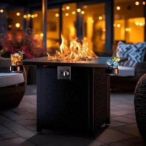 28 Inch Propane Fire Pits with Cup Holders, 50000 BTU Steel Gas Fire Pit Table with Lid and Lava Rock for Outdoor 28 Inch Propane Fire Pits with Cup Holders, 50000 BTU Steel Gas Fire Pit Table with Lid and Lava Rock for Outdoor