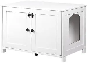 Litter Box Enclosure, Cat Litter Box Furniture with Removable Divider, Large Hidden Litter Box Furniture, Wooden Cat House, End Side Table, 31" L x 17.5" W x 19.7" H, White WT03MW01G2 Litter Box Enclosure, Cat Litter Box Furniture with Removable Divider, Large Hidden Litter Box Furniture, Wooden Cat House, End Side Table, 31" L x 17.5" W x 19.7" H, White WT03MW01G2