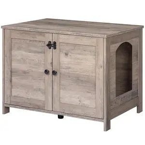 Litter Box Enclosure, Cat Litter Box Furniture with Removable Divider, Large Hidden Litter Box Furniture, Wooden Cat House, End Side Table, 31" L x 17.5" W x 19.7" H, Greige BG03MW01G2 Litter Box Enclosure, Cat Litter Box Furniture with Removable Divider, Large Hidden Litter Box Furniture, Wooden Cat House, End Side Table, 31" L x 17.5" W x 19.7" H, Greige BG03MW01G2
