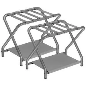Luggage Rack, Pack of 2, Folding Suitcase Stand with Fabric Storage Shelf for Guest Room, Bedroom, Hotel, Holds up to 100 lb, 27 x 15.3 x 22 Inches, Space Saving, Gray GY04XLP201 Luggage Rack, Pack of 2, Folding Suitcase Stand with Fabric Storage Shelf for Guest Room, Bedroom, Hotel, Holds up to 100 lb, 27 x 15.3 x 22 Inches, Space Saving, Gray GY04XLP201