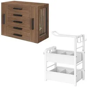 5-Tier Jewelry Box, Wooden Jewelry Organizer with Transparent Windows and Headband Holder for Girls Women, Hair Accessories Organizer Bundle, BH19JB04-WW02HS04 5-Tier Jewelry Box, Wooden Jewelry Organizer with Transparent Windows and Headband Holder for Girls Women, Hair Accessories Organizer Bundle, BH19JB04-WW02HS04