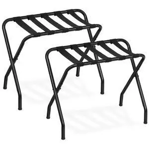 Luggage Rack, Pack of 2, Metal Foldable Suitcase Stand for Guest Room, Holds up to 100 lb, 27 x 15.3 x 22 Inches, Steel Frame, Nylon Straps, Hotel, Bedroom, Closet, Black BK02XLP201 Luggage Rack, Pack of 2, Metal Foldable Suitcase Stand for Guest Room, Holds up to 100 lb, 27 x 15.3 x 22 Inches, Steel Frame, Nylon Straps, Hotel, Bedroom, Closet, Black BK02XLP201