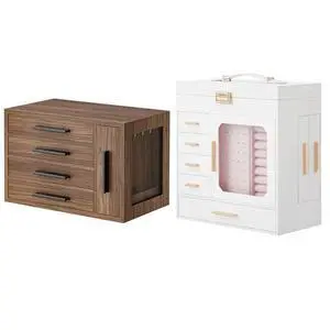 Wooden Jewelry Box and Jewelry Box with Mirror Bundle, Capacious Storage Space, Modern Style, Gift for Loved Ones BH09JB04-WT06JB04G1 Wooden Jewelry Box and Jewelry Box with Mirror Bundle, Capacious Storage Space, Modern Style, Gift for Loved Ones BH09JB04-WT06JB04G1