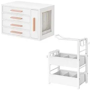 Jewelry Box for Women, Wooden Jewelry Organizer with Transparent Window and Headband Holder for Girls Women, Hair Accessories Organizer Bundle, WD09JB04-WW02HS04 Jewelry Box for Women, Wooden Jewelry Organizer with Transparent Window and Headband Holder for Girls Women, Hair Accessories Organizer Bundle, WD09JB04-WW02HS04