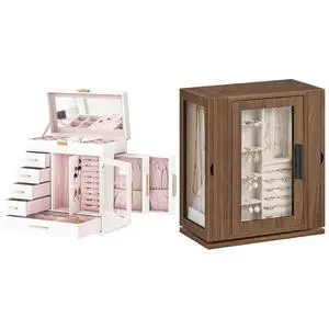 Jewelry Box with Mirror, Jewelry Organizer Box with Capacious Storage Space and 360° Rotating Jewelry Box, Wooden Jewelry Organizer Bundle, WT06JB04G1-BH30JB04 Jewelry Box with Mirror, Jewelry Organizer Box with Capacious Storage Space and 360° Rotating Jewelry Box, Wooden Jewelry Organizer Bundle, WT06JB04G1-BH30JB04