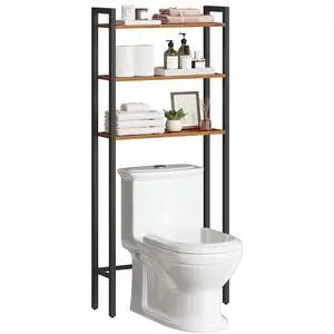 Over The Toilet Storage, 3-Tier Bathroom Organizer Shelf Over Toilet, Freestanding Bathroom Storage Shelves, Space Saver, Easy to Assemble for Room, Rustic Brown and Black BF41TS01 Over The Toilet Storage, 3-Tier Bathroom Organizer Shelf Over Toilet, Freestanding Bathroom Storage Shelves, Space Saver, Easy to Assemble for Room, Rustic Brown and Black BF41TS01