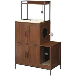 Litter Box Enclosure, Litter Box Furniture with Storage, 2-in-1 Hidden Cat Furniture with Shelf, 2 Dangling Plush Balls and 1 Toy Ball, Large Wooden Cat Washroom, Walnut WL78MW01 Litter Box Enclosure, Litter Box Furniture with Storage, 2-in-1 Hidden Cat Furniture with Shelf, 2 Dangling Plush Balls and 1 Toy Ball, Large Wooden Cat Washroom, Walnut WL78MW01