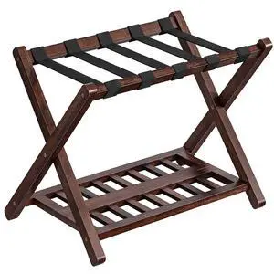 Luggage Rack, Bamboo Suitcase Stand, Folding Luggage Holder, Nylon Strap Support Top, for Guest Room, Hotel, Bedroom, Closet, Dark Brown BR18XL01 Luggage Rack, Bamboo Suitcase Stand, Folding Luggage Holder, Nylon Strap Support Top, for Guest Room, Hotel, Bedroom, Closet, Dark Brown BR18XL01