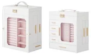Jewelry Box with Mirror and Jewelry Organizer Bundle, Capacious Storage Space, Gift for Loved Ones, for Earrings, Rings, Necklaces, Bracelets, Modern Style WT03JB04G2-WT06JB04G1 Jewelry Box with Mirror and Jewelry Organizer Bundle, Capacious Storage Space, Gift for Loved Ones, for Earrings, Rings, Necklaces, Bracelets, Modern Style WT03JB04G2-WT06JB04G1