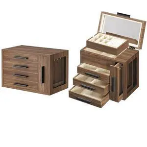 Jewelry Box for Women Girls and Jewelry Box with Mirror Bundles, Wooden Jewelry Organizer with Transparent Window, Jewelry Holder Organizer for Earrings, Necklaces, Rings BH09JB04-BH22JB04 Jewelry Box for Women Girls and Jewelry Box with Mirror Bundles, Wooden Jewelry Organizer with Transparent Window, Jewelry Holder Organizer for Earrings, Necklaces, Rings BH09JB04-BH22JB04