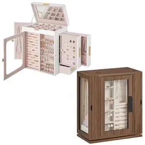 Jewelry Box with Mirror, Travel Jewelry Organizer with Glass Window and 360° Rotating Jewelry Box, Wooden Jewelry Organizer Bundle, WT03JB04G2-BH30JB04 Jewelry Box with Mirror, Travel Jewelry Organizer with Glass Window and 360° Rotating Jewelry Box, Wooden Jewelry Organizer Bundle, WT03JB04G2-BH30JB04