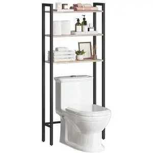 Over The Toilet Storage, 3-Tier Bathroom Organizer Shelf Over Toilet, Freestanding Bathroom Storage Shelves, Space Saver, Easy to Assemble for Room, Greige and Black BG41TS01 Over The Toilet Storage, 3-Tier Bathroom Organizer Shelf Over Toilet, Freestanding Bathroom Storage Shelves, Space Saver, Easy to Assemble for Room, Greige and Black BG41TS01