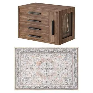 Jewelry Box, Wooden Jewelry Organizer and 2 x 3 ft Area Rugs Washable Bundle, for Living Room Bedroom Kitchen, BH09JB04-EF01AR01 Jewelry Box, Wooden Jewelry Organizer and 2 x 3 ft Area Rugs Washable Bundle, for Living Room Bedroom Kitchen, BH09JB04-EF01AR01