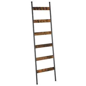 Blanket Ladder, 6-Tier Towel Rack with Hooks, Wall-Leaning Blanket Rack, Decorative Display Ladder Shelf, Scarves, Industrial, Living Room, Bedroom, Rustic Brown and Black BF66CJ01 Blanket Ladder, 6-Tier Towel Rack with Hooks, Wall-Leaning Blanket Rack, Decorative Display Ladder Shelf, Scarves, Industrial, Living Room, Bedroom, Rustic Brown and Black BF66CJ01