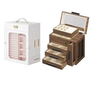 Jewelry Box with Mirror and Wooden Jewelry Box for Women Girls Bundles, Jewelry Organizer with Transparent Window, Vertical Storage, for Earrings, Necklaces, Rings WT03JB04G2-BH22JB04 Jewelry Box with Mirror and Wooden Jewelry Box for Women Girls Bundles, Jewelry Organizer with Transparent Window, Vertical Storage, for Earrings, Necklaces, Rings WT03JB04G2-BH22JB04