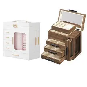 Jewelry Box with Mirror and Jewelry Organizer Box for Women Bundles, Wooden Jewelry Holder Organizer for Earrings, Necklaces, Rings, Watches WT06JB04G1-BH22JB04 Jewelry Box with Mirror and Jewelry Organizer Box for Women Bundles, Wooden Jewelry Holder Organizer for Earrings, Necklaces, Rings, Watches WT06JB04G1-BH22JB04