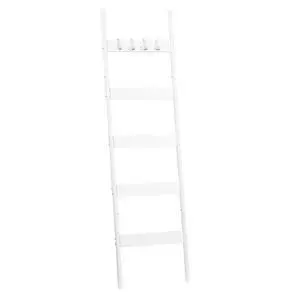Blanket Ladder, 5-Tier Towel Rack with Hooks, Wall-Leaning Blanket Rack, Decorative Display Ladder Shelf, for Scarves, Industrial, Living Room, Bedroom, White WW52CJ01 Blanket Ladder, 5-Tier Towel Rack with Hooks, Wall-Leaning Blanket Rack, Decorative Display Ladder Shelf, for Scarves, Industrial, Living Room, Bedroom, White WW52CJ01