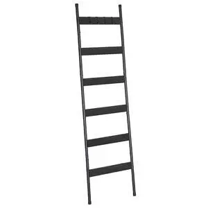 Blanket Ladder, 6-Tier Towel Rack with Hooks, Wall-Leaning Blanket Rack, Decorative Display Ladder Shelf, Scarves, Industrial, Living Room, Bedroom, Black BB66CJ01 Blanket Ladder, 6-Tier Towel Rack with Hooks, Wall-Leaning Blanket Rack, Decorative Display Ladder Shelf, Scarves, Industrial, Living Room, Bedroom, Black BB66CJ01