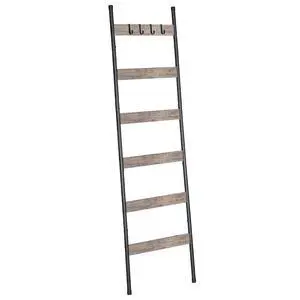 Blanket Ladder, 6-Tier Towel Rack with Hooks, Wall-Leaning Blanket Rack, Decorative Display Ladder Shelf, Scarves, Industrial, Living Room, Bedroom, Black and Greige BG66CJ01 Blanket Ladder, 6-Tier Towel Rack with Hooks, Wall-Leaning Blanket Rack, Decorative Display Ladder Shelf, Scarves, Industrial, Living Room, Bedroom, Black and Greige BG66CJ01