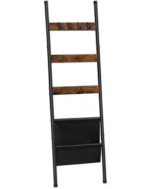 Blanket Ladder, 5 Tier Towel Rack, 17.3" L x 63" H, Wall-Leaning Blanket Rack for Living Room, Decorative Ladder with 4 Hooks and Magazine Pocket, Rustic Brown BF32CJ01 Blanket Ladder, 5 Tier Towel Rack, 17.3" L x 63" H, Wall-Leaning Blanket Rack for Living Room, Decorative Ladder with 4 Hooks and Magazine Pocket, Rustic Brown BF32CJ01