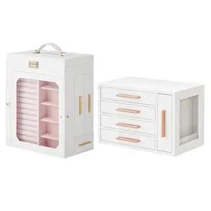 Jewelry Box with Mirror and Wooden Jewelry Box Bundle, Jewelry Organizer with Glass Window, Jewelry Holder Organizer for Earrings, Necklaces, Rings, WT03JB04G2-WD09JB04 Jewelry Box with Mirror and Wooden Jewelry Box Bundle, Jewelry Organizer with Glass Window, Jewelry Holder Organizer for Earrings, Necklaces, Rings, WT03JB04G2-WD09JB04