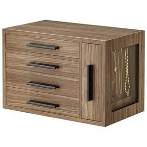 Jewelry Box for Women, Wooden Jewelry Organizer with Transparent Window, 4-Layer Jewelry Organizer Box, Jewelry Holder Organizer for Earrings, Necklaces, Rings, Light Walnut and Black BSD09JB04 Jewelry Box for Women, Wooden Jewelry Organizer with Transparent Window, 4-Layer Jewelry Organizer Box, Jewelry Holder Organizer for Earrings, Necklaces, Rings, Light Walnut and Black BSD09JB04