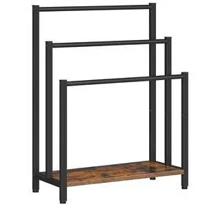 Free Standing Towel Rack, 3 Tier Blanket Rack, Blanket Holder for Bathroom, 23.6" L x 11" W x 31.9" H, Industrial Metal Drying and Display Rack with Shelf, Rustic Brown and Black BF06LB01 Free Standing Towel Rack, 3 Tier Blanket Rack, Blanket Holder for Bathroom, 23.6" L x 11" W x 31.9" H, Industrial Metal Drying and Display Rack with Shelf, Rustic Brown and Black BF06LB01
