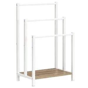 Free Standing Towel Rack, 3 Tier Blanket Rack, Blanket Holder for Bathroom, 16.9" L x 11" W x 31.9" H, Industrial Metal Drying and Display Rack with Shelf, White and Grey WG03LB01 Free Standing Towel Rack, 3 Tier Blanket Rack, Blanket Holder for Bathroom, 16.9" L x 11" W x 31.9" H, Industrial Metal Drying and Display Rack with Shelf, White and Grey WG03LB01