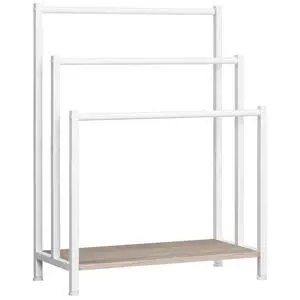 Free Standing Towel Rack, 3 Tier Blanket Rack, Blanket Holder for Bathroom, 23.6" L x 11" W x 31.9" H, Industrial Metal Drying and Display Rack with Shelf, White and Grey WG06LB01 Free Standing Towel Rack, 3 Tier Blanket Rack, Blanket Holder for Bathroom, 23.6" L x 11" W x 31.9" H, Industrial Metal Drying and Display Rack with Shelf, White and Grey WG06LB01