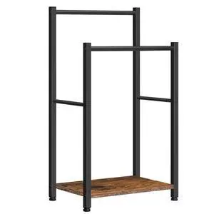 Free Standing Towel Rack for Bathroom, 2 Tier Blanket Rack, 16.5" L x 9.4" W x 31.5" H, Blanket Holder, Drying and Display Rack with Shelf, Rustic Brown and Black BF02LB01 Free Standing Towel Rack for Bathroom, 2 Tier Blanket Rack, 16.5" L x 9.4" W x 31.5" H, Blanket Holder, Drying and Display Rack with Shelf, Rustic Brown and Black BF02LB01