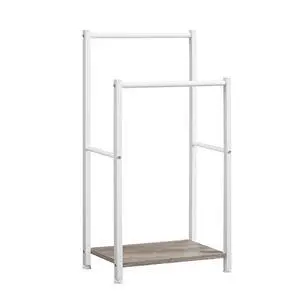 Free Standing Towel Rack for Bathroom, 2 Tier Blanket Rack, 16.5" L x 9.4" W x 31.5" H, Blanket Holder, Drying and Display Rack with Shelf, White and Grey WG02LB01 Free Standing Towel Rack for Bathroom, 2 Tier Blanket Rack, 16.5" L x 9.4" W x 31.5" H, Blanket Holder, Drying and Display Rack with Shelf, White and Grey WG02LB01