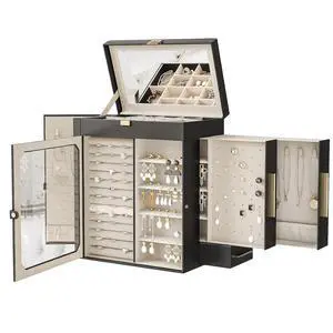 Jewelry Box with Mirror, Travel Jewelry Organizer with Glass Window, Jewelry Storage Case, Vertical Storage, Gift for Loved Ones, for Earrings, Rings, Necklaces, Bracelets, Black BK03JB04G2 Jewelry Box with Mirror, Travel Jewelry Organizer with Glass Window, Jewelry Storage Case, Vertical Storage, Gift for Loved Ones, for Earrings, Rings, Necklaces, Bracelets, Black BK03JB04G2