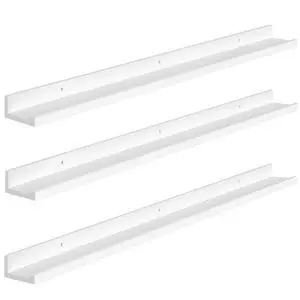 Floating Shelves, Wall Shelf Set of 3, 35.4 Inches Hanging Shelf with Raised Edge and Invisible Brackets, for Bathroom, Bedroom, Kitchen, Office, Living Room Decor, White WT90BJ01 Floating Shelves, Wall Shelf Set of 3, 35.4 Inches Hanging Shelf with Raised Edge and Invisible Brackets, for Bathroom, Bedroom, Kitchen, Office, Living Room Decor, White WT90BJ01