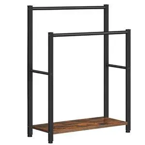 Free Standing Towel Rack for Bathroom, 22" L x 9.4" W x 31.5" H, 2 Tier Blanket Rack, Blanket Holder, Drying and Display Rack with Shelf, Rustic Brown and Black BF04LB01 Free Standing Towel Rack for Bathroom, 22" L x 9.4" W x 31.5" H, 2 Tier Blanket Rack, Blanket Holder, Drying and Display Rack with Shelf, Rustic Brown and Black BF04LB01