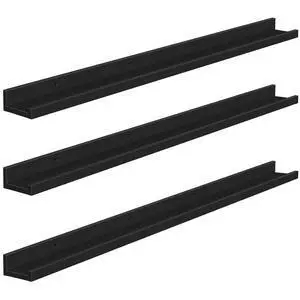 Floating Shelves, Wall Shelf Set of 3, 47.2 Inches Hanging Shelf with Raised Edge and Invisible Brackets, for Bathroom, Bedroom, Kitchen, Office, Living Room Decor, Black BK92BJ01 Floating Shelves, Wall Shelf Set of 3, 47.2 Inches Hanging Shelf with Raised Edge and Invisible Brackets, for Bathroom, Bedroom, Kitchen, Office, Living Room Decor, Black BK92BJ01