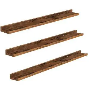 Floating Shelves, Wall Shelf Set of 3, 47.2 Inches Hanging Shelf with Raised Edge and Invisible Brackets, for Bathroom, Bedroom, Kitchen, Office, Living Room Decor, Rustic Brown BF92BJ01 Floating Shelves, Wall Shelf Set of 3, 47.2 Inches Hanging Shelf with Raised Edge and Invisible Brackets, for Bathroom, Bedroom, Kitchen, Office, Living Room Decor, Rustic Brown BF92BJ01