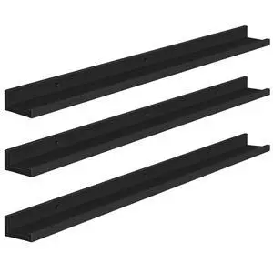 Floating Shelves, Wall Shelf Set of 3, 35.4 Inches Hanging Shelf with Raised Edge and Invisible Brackets, for Bathroom, Bedroom, Kitchen, Office, Living Room Decor, Black BK90BJ01 Floating Shelves, Wall Shelf Set of 3, 35.4 Inches Hanging Shelf with Raised Edge and Invisible Brackets, for Bathroom, Bedroom, Kitchen, Office, Living Room Decor, Black BK90BJ01