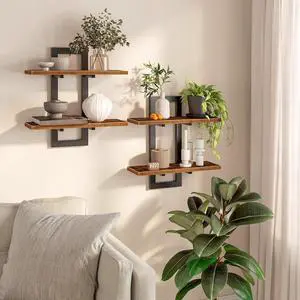 Floating Shelves, 15 Inch Wall Shelf Set of 2, Wall Mounted Storage Shelves 2-Tier, Hanging Bathroom Shelves, for Living Room, Bedroom, Bathroom, Kitchen, Rustic Brown and Black BF32BJ01G1 Floating Shelves, 15 Inch Wall Shelf Set of 2, Wall Mounted Storage Shelves 2-Tier, Hanging Bathroom Shelves, for Living Room, Bedroom, Bathroom, Kitchen, Rustic Brown and Black BF32BJ01G1