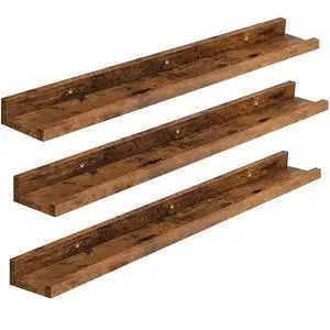 Floating Shelves, Wall Shelf Set of 3, 35.4 Inches Hanging Shelf with Raised Edge and Invisible Brackets, for Bathroom, Bedroom, Kitchen, Office, Living Room Decor, Rustic Brown BF90BJ01 Floating Shelves, Wall Shelf Set of 3, 35.4 Inches Hanging Shelf with Raised Edge and Invisible Brackets, for Bathroom, Bedroom, Kitchen, Office, Living Room Decor, Rustic Brown BF90BJ01