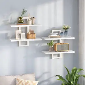 Floating Shelves, 15 Inch Wall Shelf Set of 2, Wall Mounted Storage Shelves 2-Tier, Hanging Bathroom Shelves, for Living Room, Bedroom, Bathroom, Kitchen, White WW32BJ01 Floating Shelves, 15 Inch Wall Shelf Set of 2, Wall Mounted Storage Shelves 2-Tier, Hanging Bathroom Shelves, for Living Room, Bedroom, Bathroom, Kitchen, White WW32BJ01