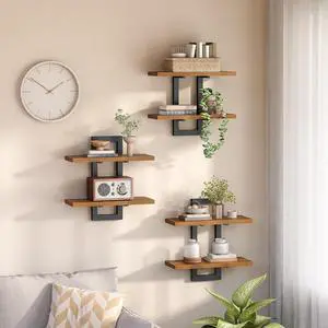 Floating Shelves, 15 Inch Wall Shelf Set of 3, Wall Mounted Storage Shelves 2-Tier, Hanging Bathroom Shelves, for Living Room, Bedroom, Bathroom, Kitchen, Rustic Brown and Black BF32BJP301 Floating Shelves, 15 Inch Wall Shelf Set of 3, Wall Mounted Storage Shelves 2-Tier, Hanging Bathroom Shelves, for Living Room, Bedroom, Bathroom, Kitchen, Rustic Brown and Black BF32BJP301