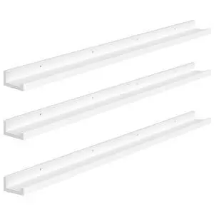 Floating Shelves, Wall Shelf Set of 3, 47.2 Inches Hanging Shelf with Raised Edge and Invisible Brackets, for Bathroom, Bedroom, Kitchen, Office, Living Room Decor, White WT92BJ01 Floating Shelves, Wall Shelf Set of 3, 47.2 Inches Hanging Shelf with Raised Edge and Invisible Brackets, for Bathroom, Bedroom, Kitchen, Office, Living Room Decor, White WT92BJ01