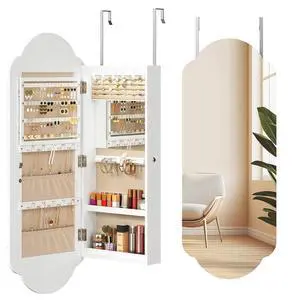 Jewelry Cabinet Wall/Door Mounted, LED Jewelry Organizer, Lockable | Jewelry Armoire, Hanging Jewelry Cabinet with Storage, Wide Full Length Mirror, 4.1 x 16.5 x 42.5 Inches, White Jewelry Cabinet Wall/Door Mounted, LED Jewelry Organizer, Lockable | Jewelry Armoire, Hanging Jewelry Cabinet with Storage, Wide Full Length Mirror, 4.1 x 16.5 x 42.5 Inches, White