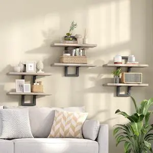 Floating Shelves, 15 Inch Wall Shelf Set of 3, Wall Mounted Storage Shelves 2-Tier, Hanging Bathroom Shelves, for Living Room, Bedroom, Bathroom, Kitchen, Greige and Black BG32BJP301 Floating Shelves, 15 Inch Wall Shelf Set of 3, Wall Mounted Storage Shelves 2-Tier, Hanging Bathroom Shelves, for Living Room, Bedroom, Bathroom, Kitchen, Greige and Black BG32BJP301