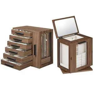 Jewelry Box for Women, Jewelry Organizer Box, 6-Tier Wooden Jewelry Box and 360° Rotating Jewelry Box with Mirror, Jewelry Organizer with 4 Drawers Bundle, BH12JB04-BH31JB04 Jewelry Box for Women, Jewelry Organizer Box, 6-Tier Wooden Jewelry Box and 360° Rotating Jewelry Box with Mirror, Jewelry Organizer with 4 Drawers Bundle, BH12JB04-BH31JB04